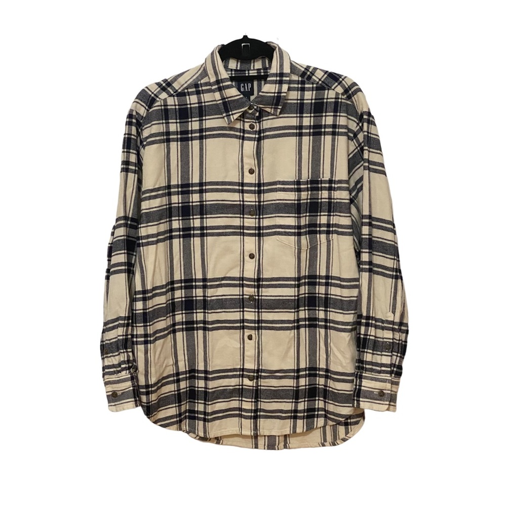 Gap Navy Blue & White Plaid Cotton Button Down Shirt Small